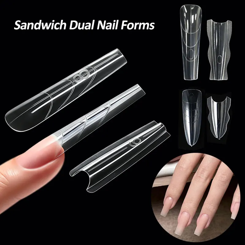 

180PCS Sandwich Dual Nail Forms Nail Mold for Quick Nails Extension Plastic Professionals Manicure Kit Reusable for Beginners