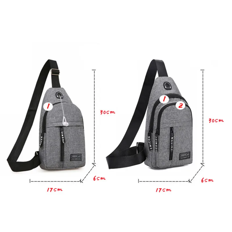 Men Shoulder Bags USB Charging Earphones Cable Hole Crossbody Bags for Men Anti Theft Sports Chest Bag Short Trip Messengers Bag