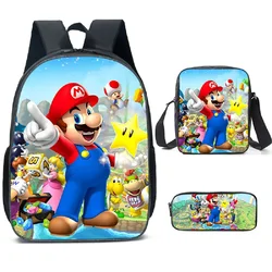 3PC-Set 3D New Movie Super Mario Brothers Mario Primary and Middle School Students Schoolbag Boys Girls Anime Cartoon Mochila