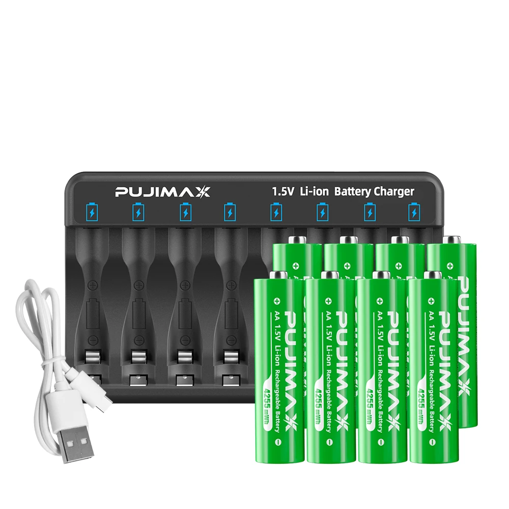 PUJIMAX AA AAA 1.5V Ładowarka do akumulatorów litowych Zestaw akumulatorów litowo-jonowych z inteligentną ładowarką akumulatorów Bezpieczna i trwała — zdjęcie produktu 7
