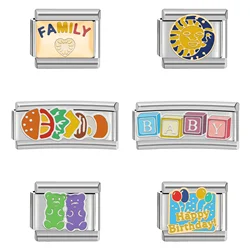 MIX Series Italian Charm Stainless Steel Bracelet 9mm Diy Bear Baby Cake Poker