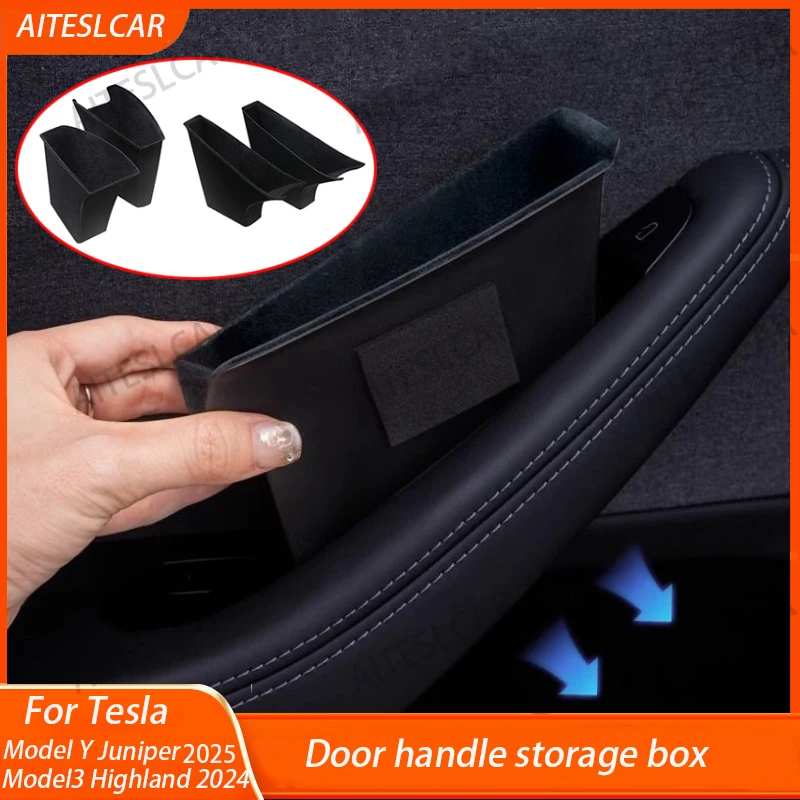 For Tesla Model Y Juniper 2025 Model 3+ Highland Car Door Handle Storage Box Inner Handle All-inclusive Organizer Container Tray