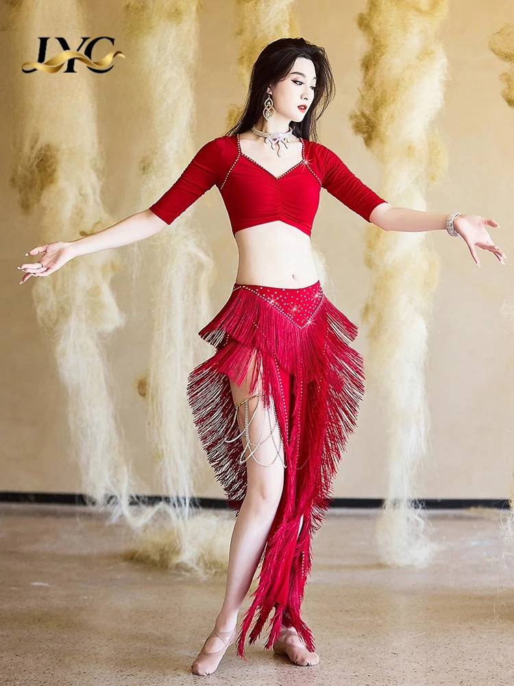 New Original Belly Dance Ensemble for Gala Performance Glittery Fringe Red Oriental Dance Costume