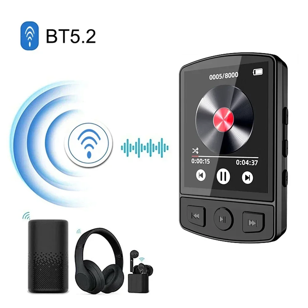 1,8 Zoll MP3-Player Tragbarer Sport Clip Unterstützung E-Book/Lesen/FM-Radio/Uhr Mini Walkman HiFi Bluetooth 5.2 MP4 Musik-Player