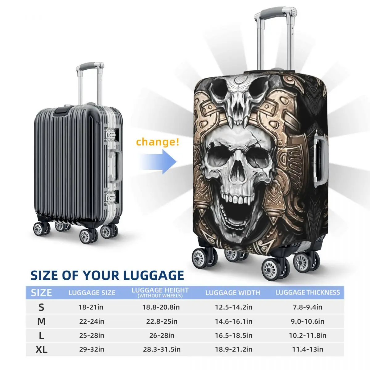 Housses de protection pour bagages avec imprimé tête de mort du Mexique, housses anti-poussière élastiques, housse de valise étanche, accessoires de voyage, cartouches, 18 "-32"