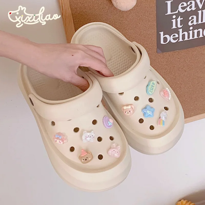 Cute DIY Women's Hole Shoes Summer Fashion Soft Sole Beach Garden Shoes EVA Summer Outdoor Anti Slip Beach Sandals Women Slipper