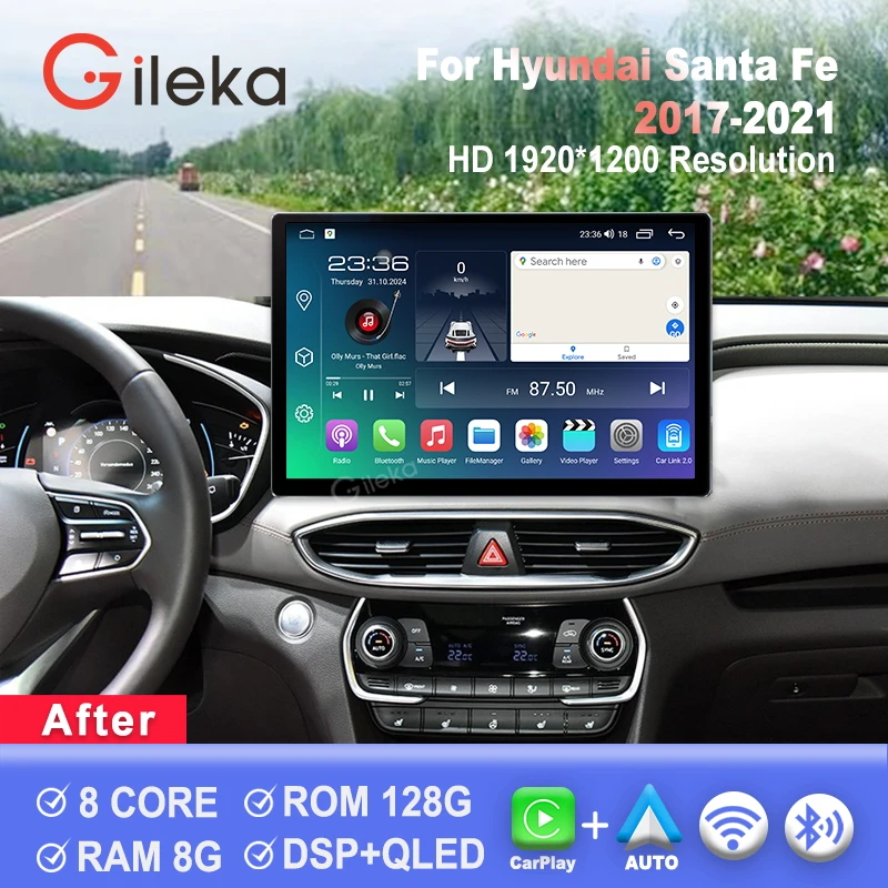 

13.1 Inch For Hyundai Santa Fe 2017 2018 2019 2020 2021 Car Radio Carplay Android Auto Multimedia Player GPS WiFi