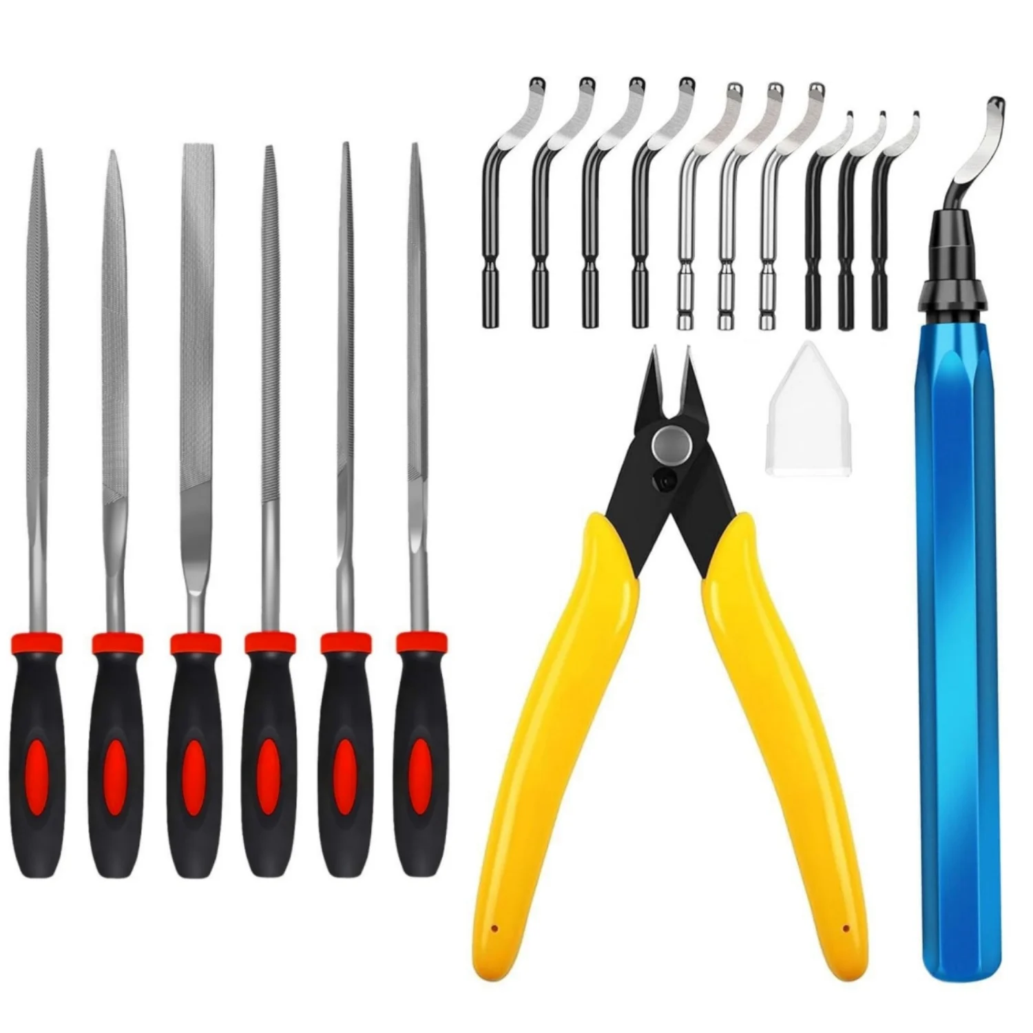 17PCS 3D Print Deburring Tool Set with 11PCS Blades 5Pcs Needle File Micro Wire Cutter for Metal Resin Copper Plastic PVC Pipes