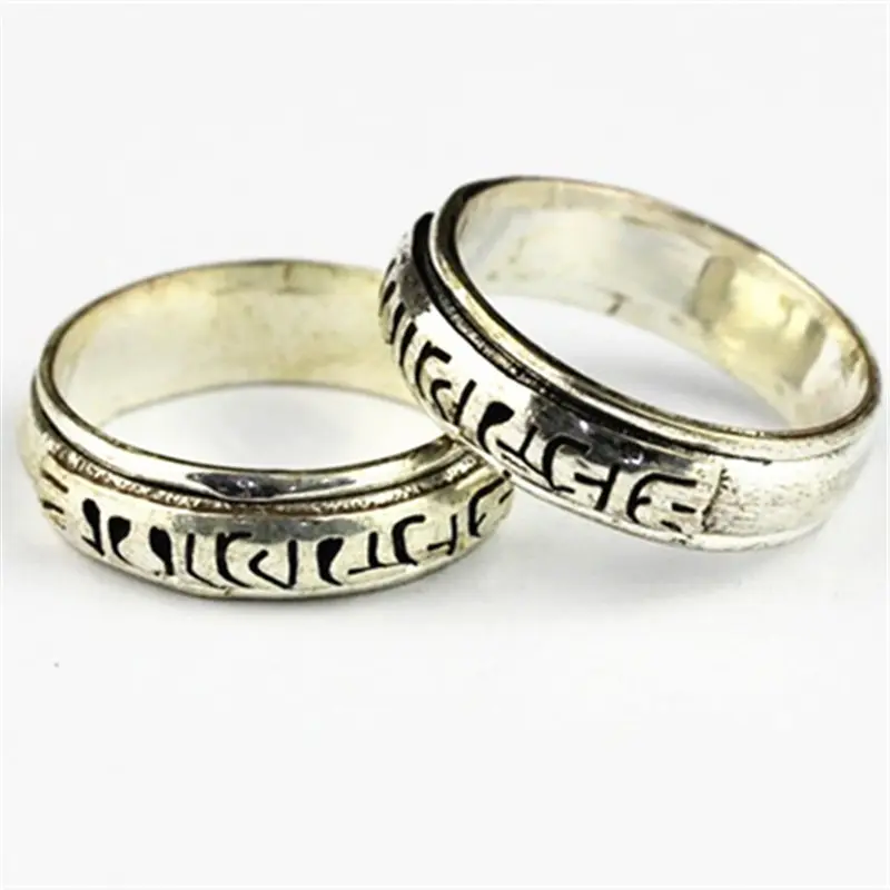 Tibetan Rings Copper Mantras Ring Six Words Spin Lucky Rings OM MA PADME HUM R025