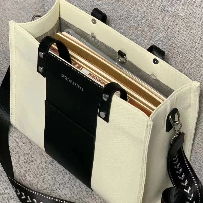 Corahkrimon niche borsa tote giapponese in bianco e nero tela borsa a tracolla diagonale a spalla singola per studenti di grande capacità