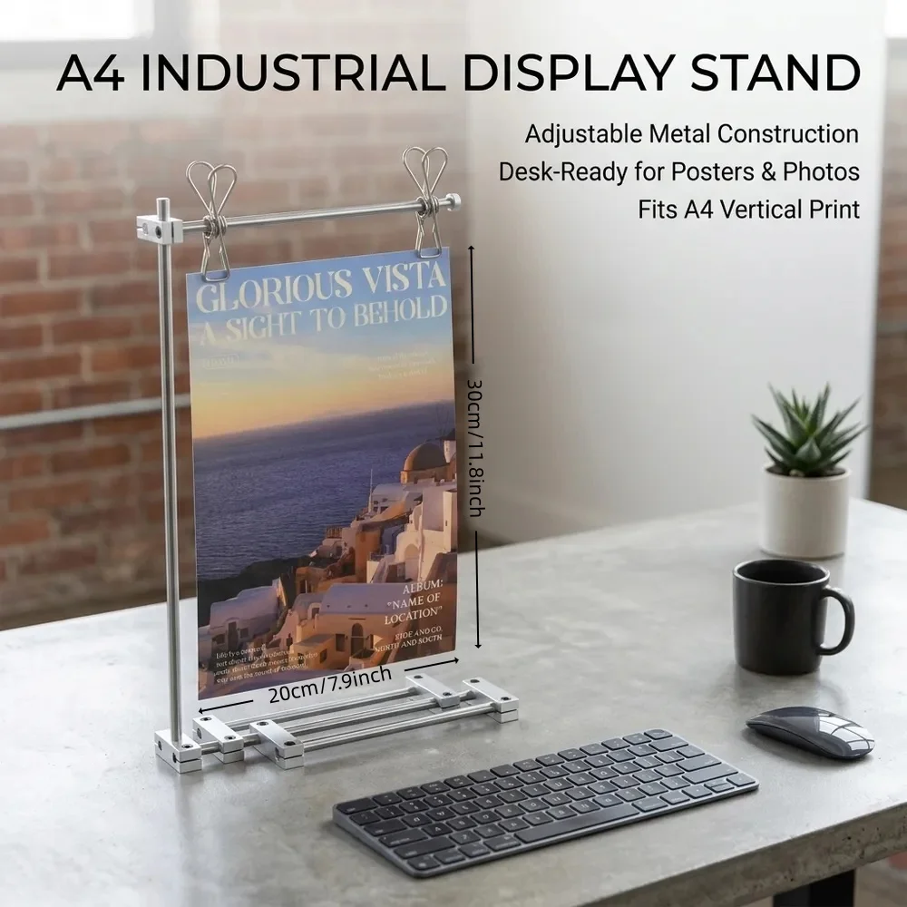 Poster/photo display frame/photo holder, all metal, desktop style, suitable for A4 size, industrial and Bauhaus style.