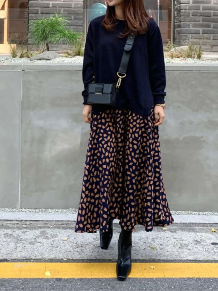 ربيع الخريف جديد فضفاض فساتين حريمي المرقعة كم طويل تي شيرت طباعة رداء وهمية قطعتين فستان طويل السيدات Vestidos