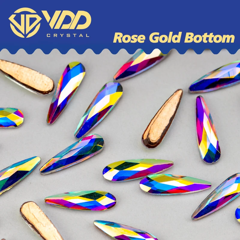 VDD Drop 3x10mm 100 sztuk/500 sztuk szklane kryształki górskie różowe złotym spodem Flatback dżety klejone na gorąco kształt Glitter kamienie