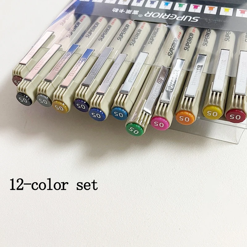 12 colors Micron Line Fineliner Drawing Pen Set 05mm Fine Point Pen Waterproof Technical Pens Markers Sketching Artist Manga
