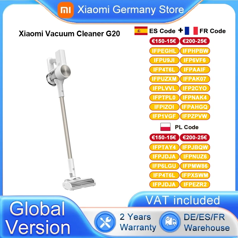 Global Version Xiaomi Vacuum Cleaner G20 150AW Suction LED Searchlight Long Battery Life Versatile