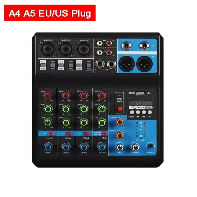 LEEDOAR HD A4 A5 Soundcard Mixing Console Mixer Professional Audio 4 5 Channel Sound Mixer For Live Streaming DJ Audio Equipment