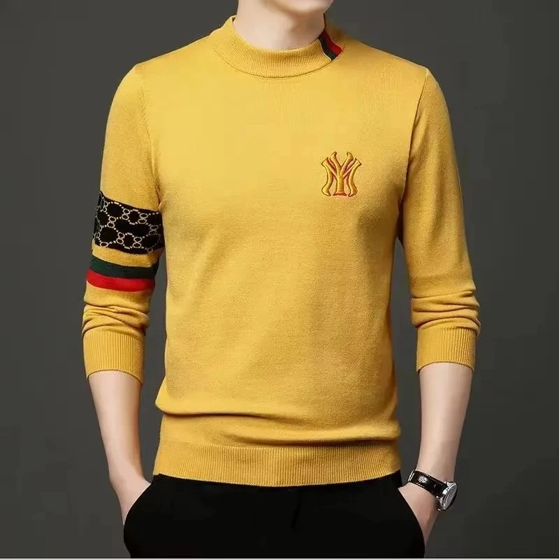 High end brand men's round neck knitted sweater autumn winter fashion hot selling boutique embroidery high-quality top pullover