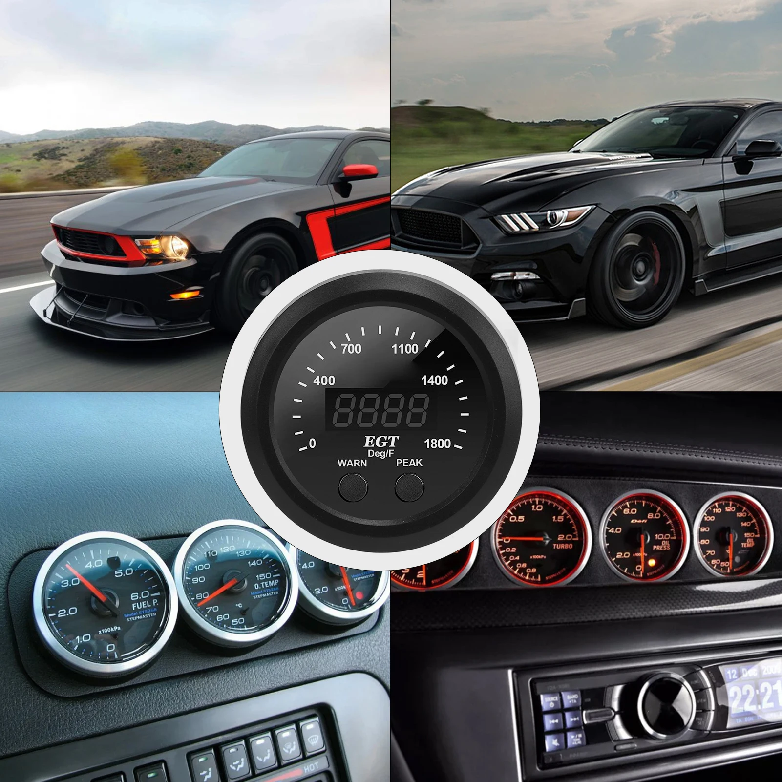 

Дисплей EGT Датчик температуры выхлопных газов автомобиля 2‐1/16 дюймов 52 мм Ультратонкий 0‐1800 ℉ Красный светодиод с датчиком измерения EGT