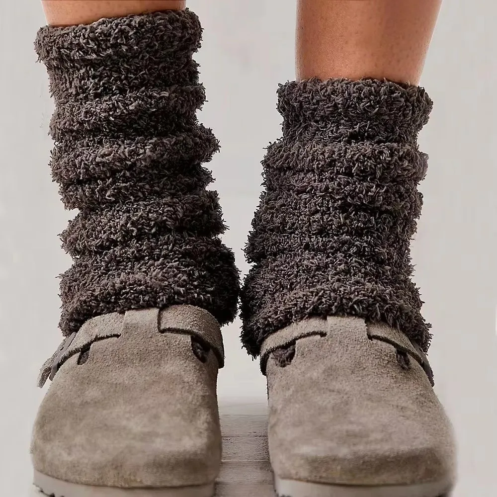 

Women Autumn Winter Leg Warmers Thicken Long Leg Sleeves Warmer Coral Fleece Knee Protector Socks