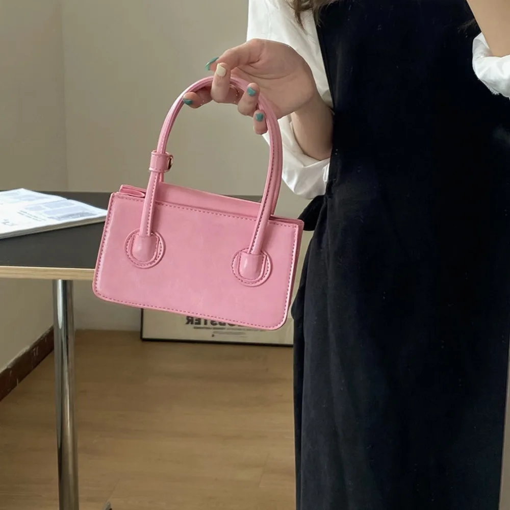 

Simple PU Leather Women Clutch Bag Korean Style Elegant Small Square Bag Casual Leisure Pink Handbag Lady