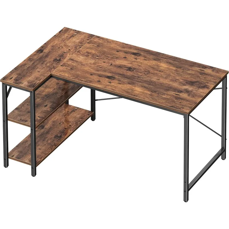 47 inch L-shaped desk, computer desk with flip storage shelf, gaming desk, corner desk, writing desk with metal frame