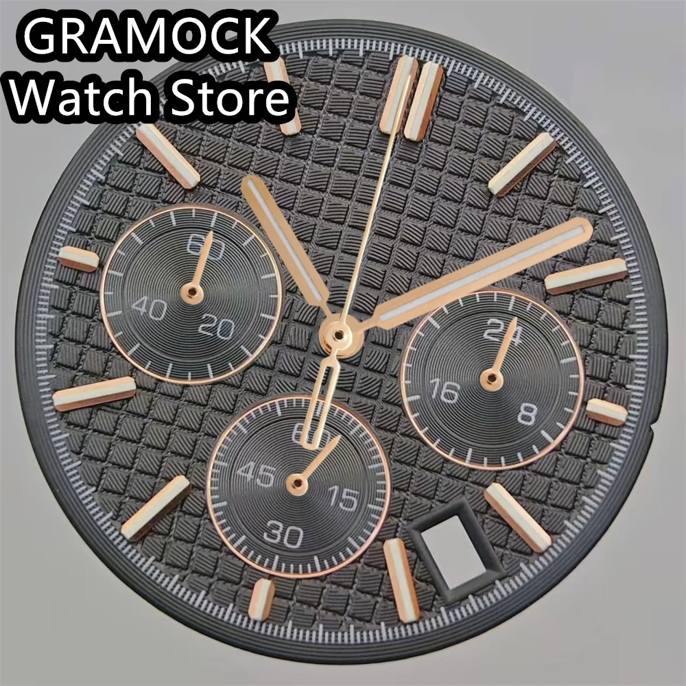 GRAMOCK 31.5mm VK63 Quartz Dial With Hands Set Green Luminous Suitable For VK63 Quartz Movement Modified Watch Parts