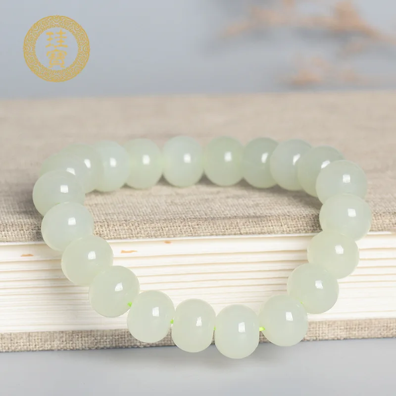 Gui Bao Hetian Color Drum Bead Single Strand Women'S Natural Bottom Blue White Jade Bracelet