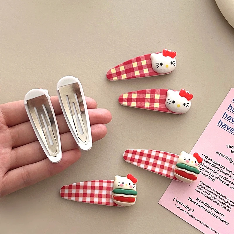 

2 шт., заколки для волос в клетку Hello Kitty