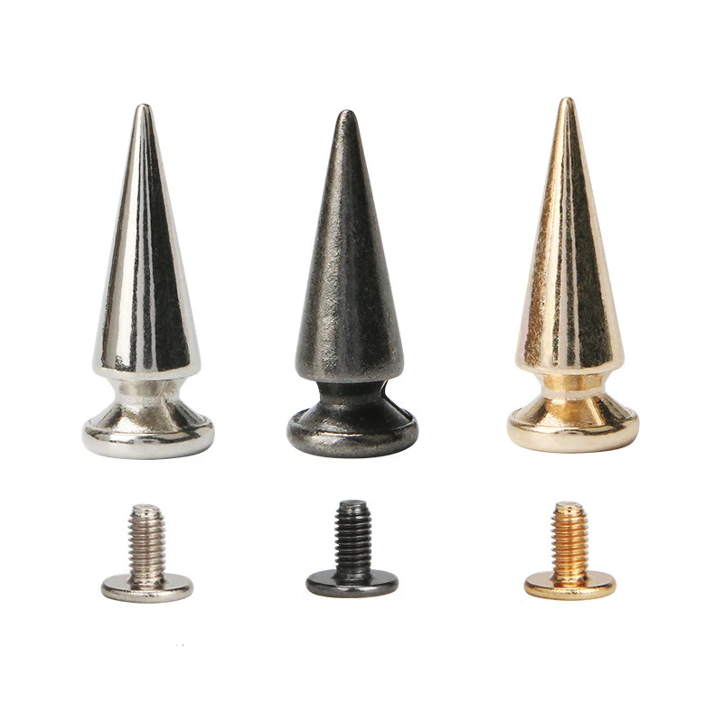 100sets 10x25mm Cone Tree Type Zinc Alloy Punk Spike Studs Leathercraft Rivets Bullet Spikes for Clothes Bags Belt Pet Collars