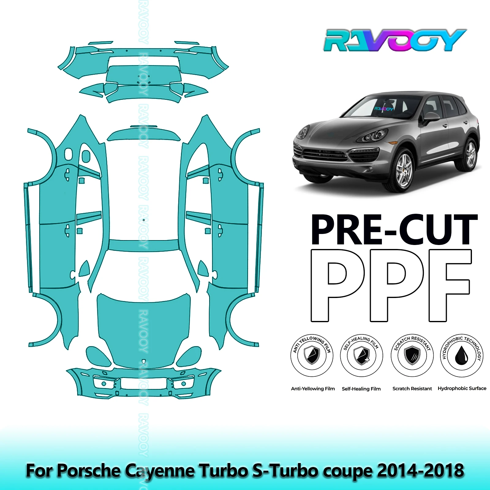 

8.5Mil Precut PPF Paint Protection Film Full Vehicle Clear Bra For Porsche Cayenne Turbo S-Turbo Coupe 2014-2018