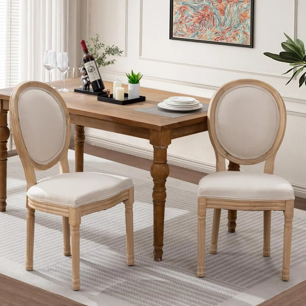 

French Dining Chairs Set of 2, Vantage Dining Chair with Round Back, Wood Leg Farmhouse Country Dining Chair for Kitchen,Bedroo