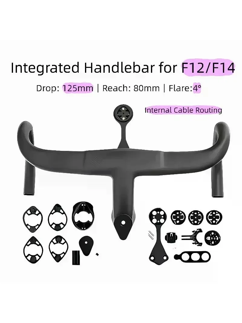 AliExpress NONE T800 Carbon Integrated Handlebar for F12 F14 With Logo Internal Cable Routing Aero Road Bike Stem 4° Flare 125mm Drop 80mm Reach