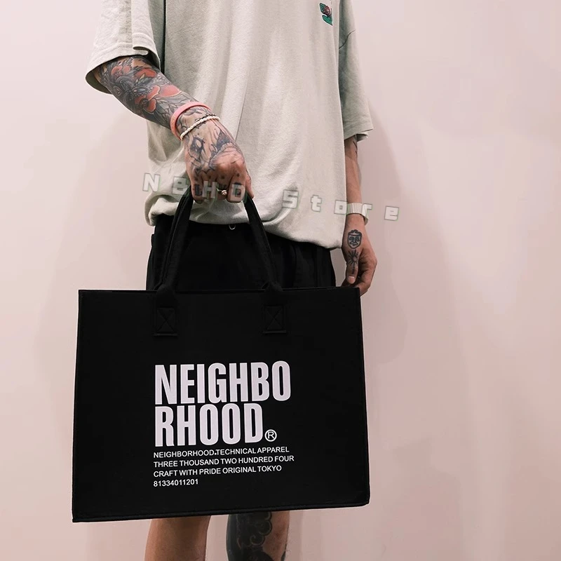 Neighborhood NBHD Black Felt Tote Bag Large Hand Carry Crossbody Bag Gift Bag Souvenir Gift