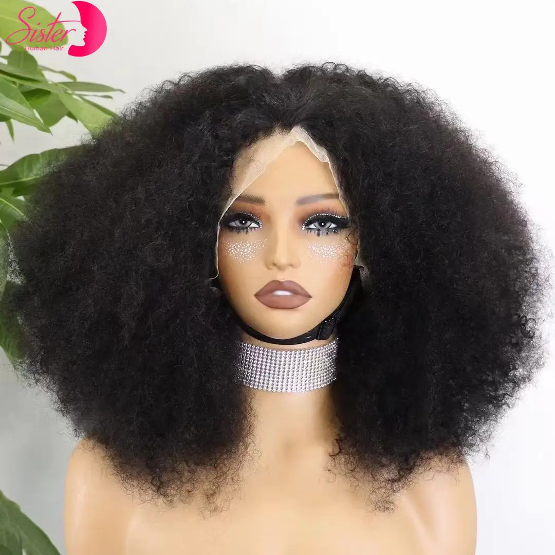 350% Density Afro Kinky Curly Bob Wigs 4x4 13x4 Lace Frontal Short Bouncy Curly Human Hair Wigs Natural Hairline for Black Women