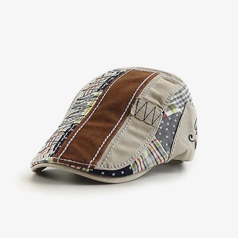 Men Beret Hat Patchwork Newsboy Beret Cabbie Ajustável Cotton Flat Cap para Condução de Caça Pesca Outdoor Frete Grátis