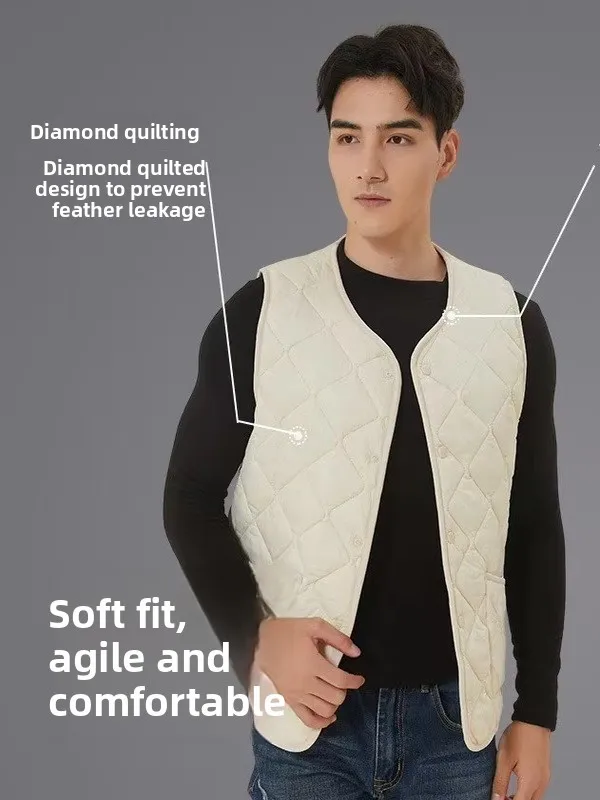 

2025 New Men's down Cotton Vest Lightweight ort V-Ne Slim Fit Inner Core Faionable Polyeste Fiber Jaet for Autumn