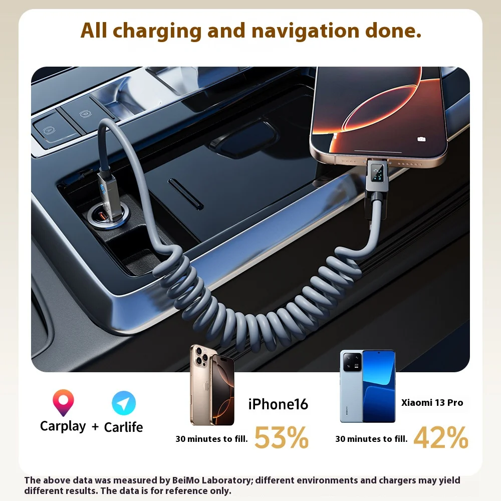 

USB Type C lightning-Max 240W Phone Fast Charging Car LED Digital Display 4-in-1 Multi-Function Charging Cable for iPhone 16/15