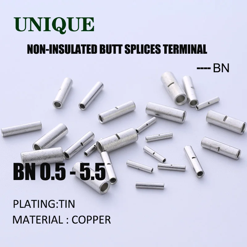 26-10 A.W.G Gauge Non-Insulated Butt Connectors Uninsulated Electrical Wire Ferrule Cable Crimp Terminal