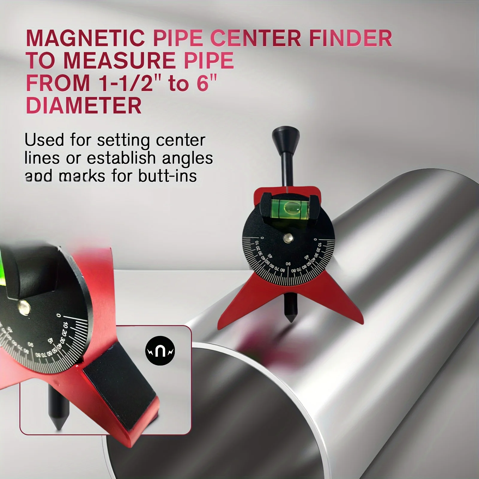 

w/Adjustable Dial Bubble Protractor Pipe Center Finder Pipefitter Tools w/Magnetic Centering Head Pipe Fitting Tools