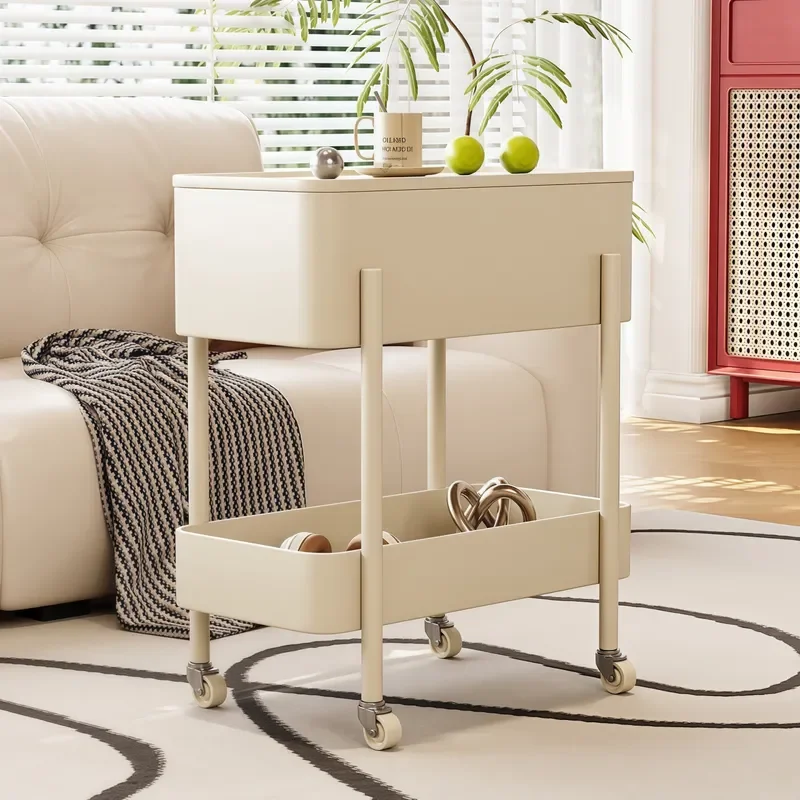 for Italian Style Wheeled Movable Trolley Coffee Table Small Apartment Bedroom Bedside Table Rack Sofa Side Table