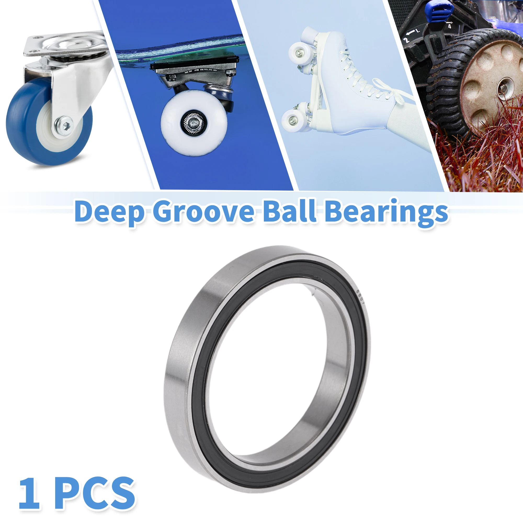 Motoforti 6807DD Deep Groove Ball Bearings Lubricated Bearings Double Rubber Seal 35x47x7mm Black Silver Tone