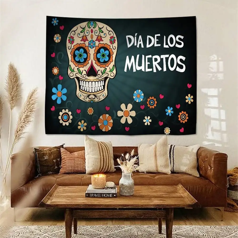 Mexico Day of The Dead Sugar Skulls Printed Large Wall Tapestry Hanging Tarot Hippie Wall Rugs Dorm Home Decor