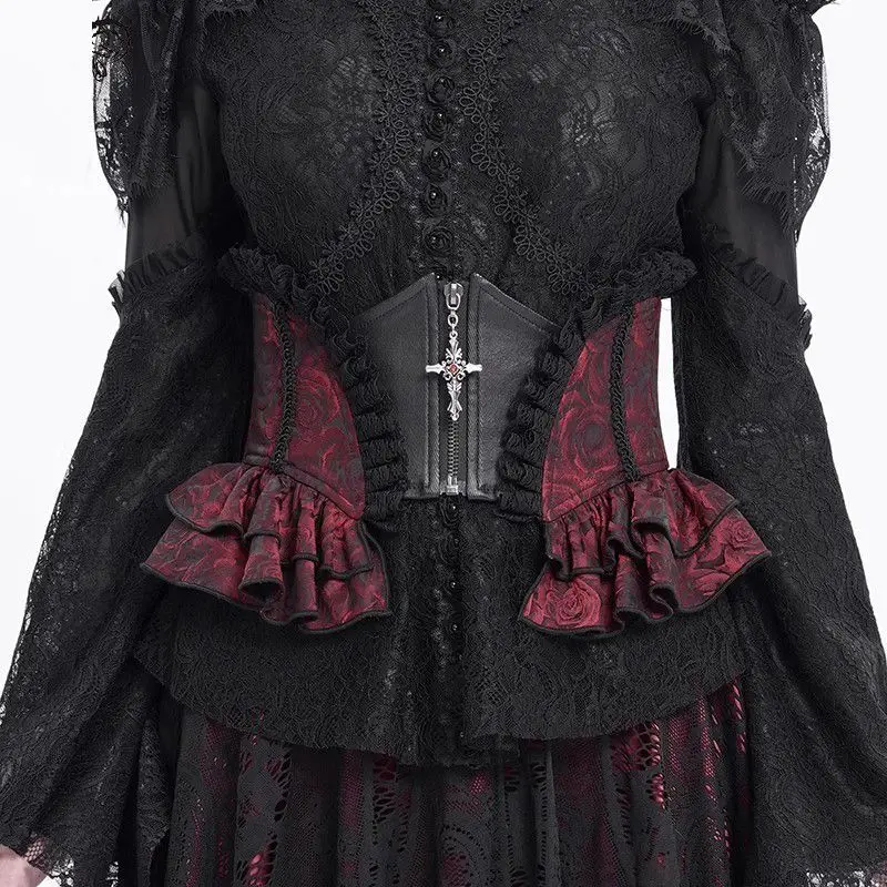 

MAGOGO European Gothic Style Red Cross Lace-Up Corset Waist Cincher 2025 Autumn Vintage Rose Waist Cincher Corset