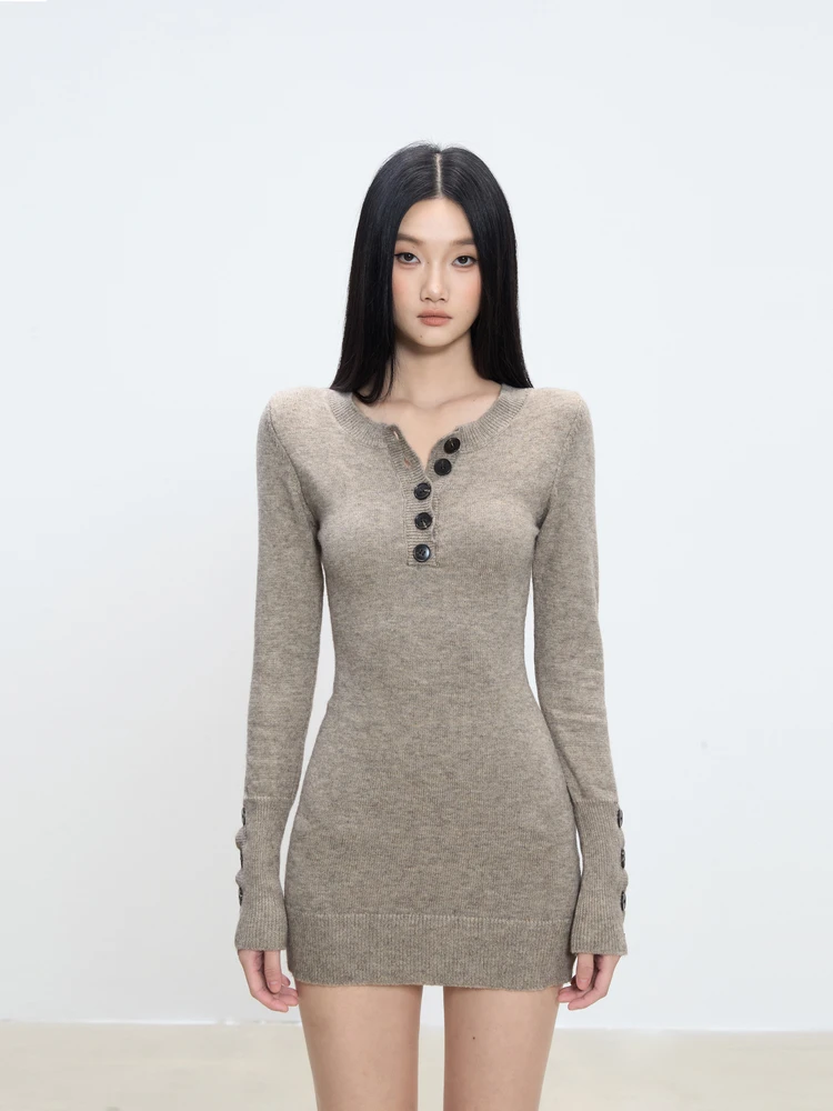 

Withmin Long Sve Knitted ort Dr Women's Slim Fit Bodycon Skirt Casual Sle Pure Desire Sexy Girl Waist Cinched Dr