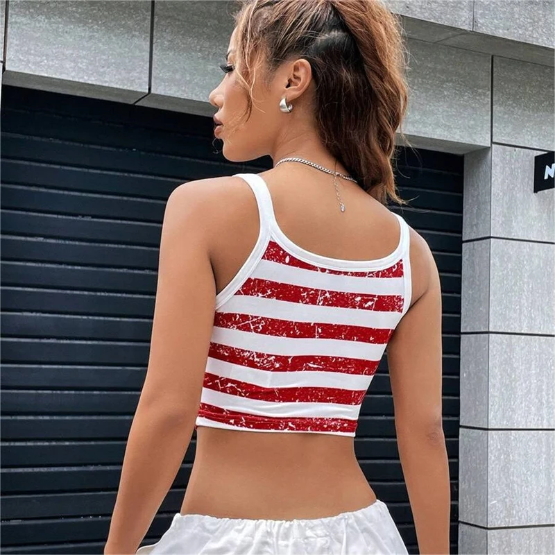 Gothic Punk New 2024 USA Flag Crop Top Sexy Backless Tank Slim Mini Vest da donna Summer Y2k Clothes Short White canotta E-girls