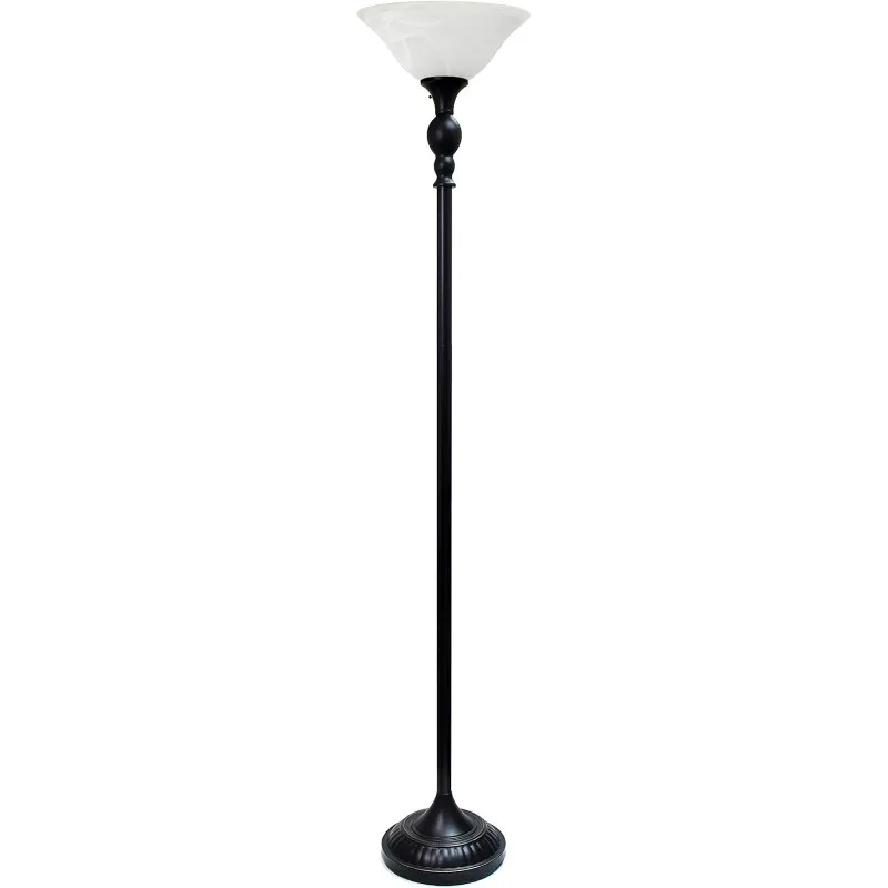 

1 Light Torchiere Floor Lamp with Marbelized White Glass Shade