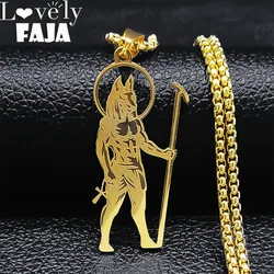 Exquisite Vintage Hip Hop Egyptian God Anubis Pendant Necklace for Men's Stainless Steel Gold Color Chain Ankh Necklaces Jewelry