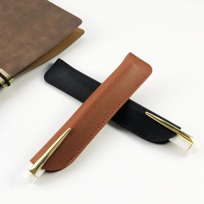 PU Leather Pencil Holder School Pen Storage Bag Pen Case Solid Color Wear-resistant Pen Protective Sleeve Small Sign Pen Cover