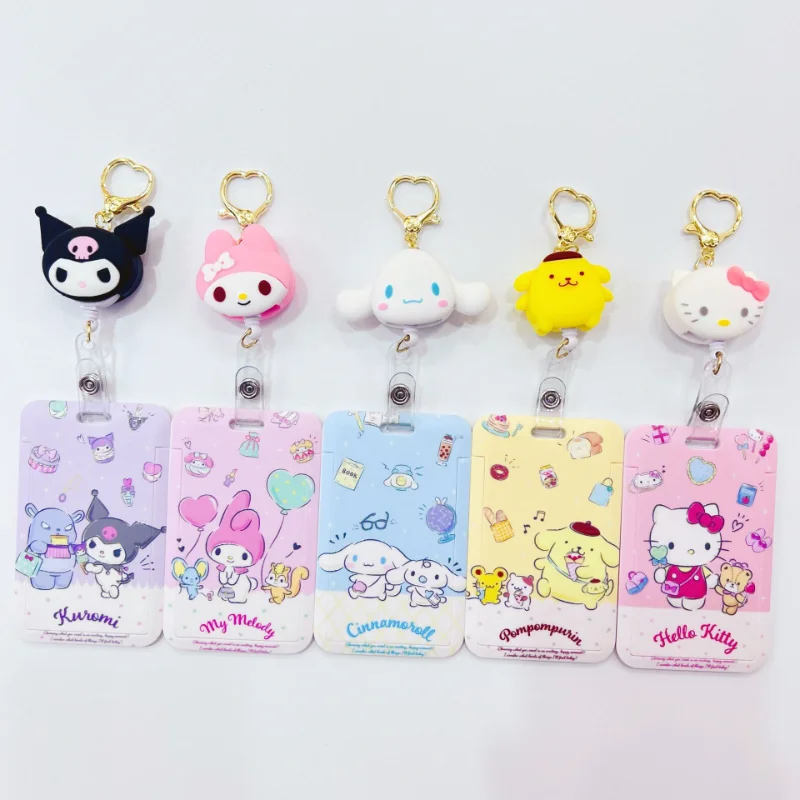 Cute Cartoon Sanrio Kuromi Student Card Holder Creative Retractable Card Holder Bus Card Holder Anti-lost School Bag Buckle