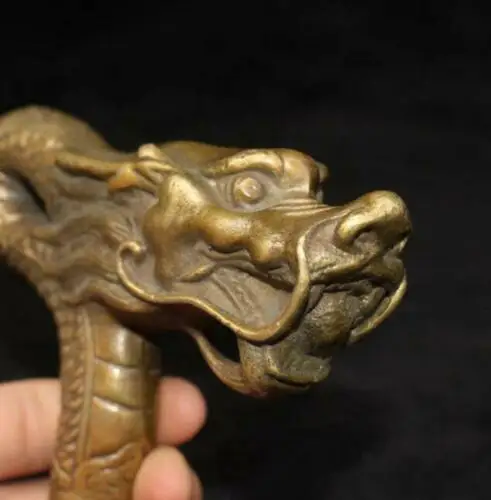 Asian Collection Antique Old Brass Bronze Cane Chinese Fengshui Dragon Cane Head